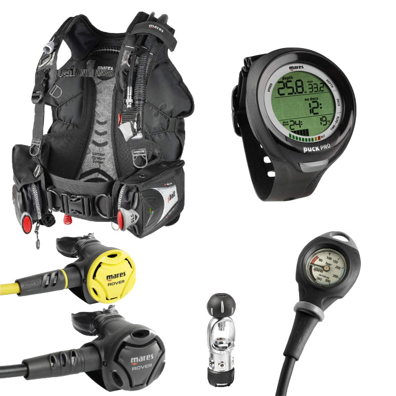 Mares Scuba Package WITH PUCK PRO+ Bolt SLS BCD, Rover 2S, Octo Rover,  Mission 1 Pressure Gauge